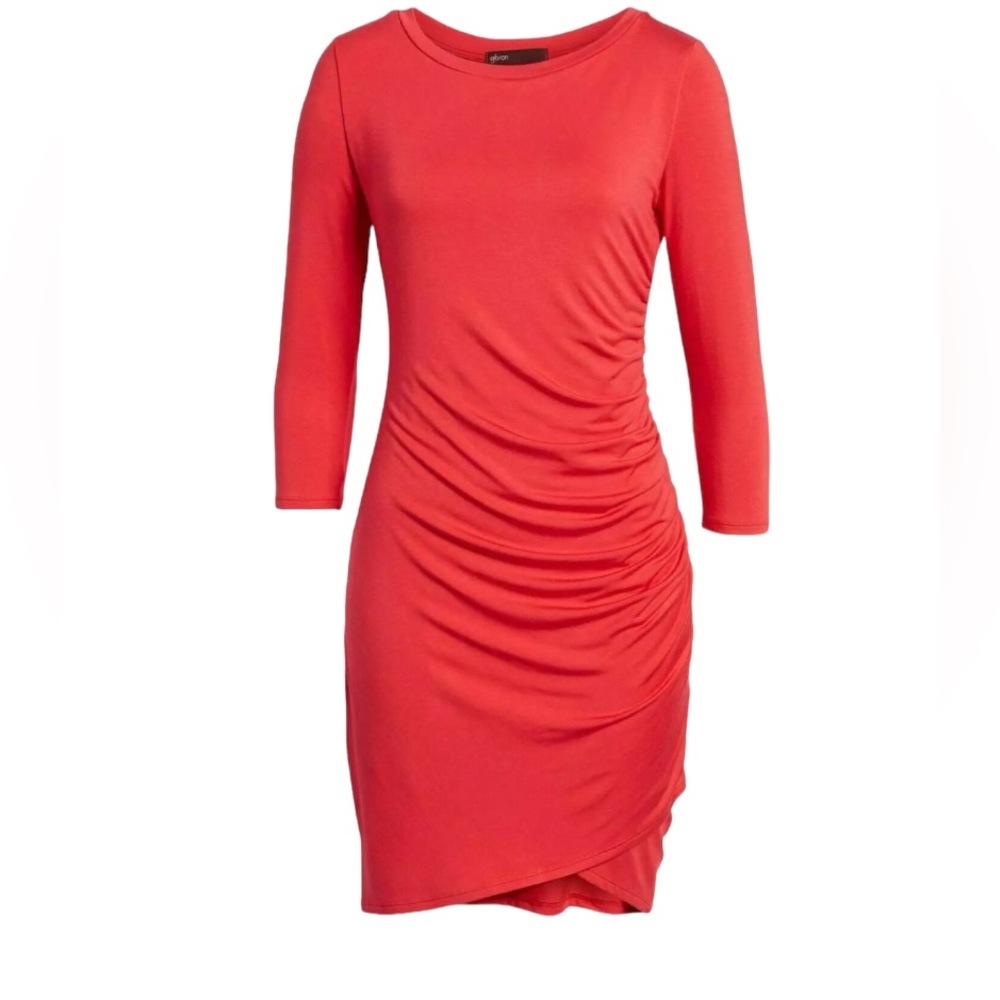 Gibson × Living in Yellow Women’s Red Hannah Ruched Faux Wrap Dress Size Medium